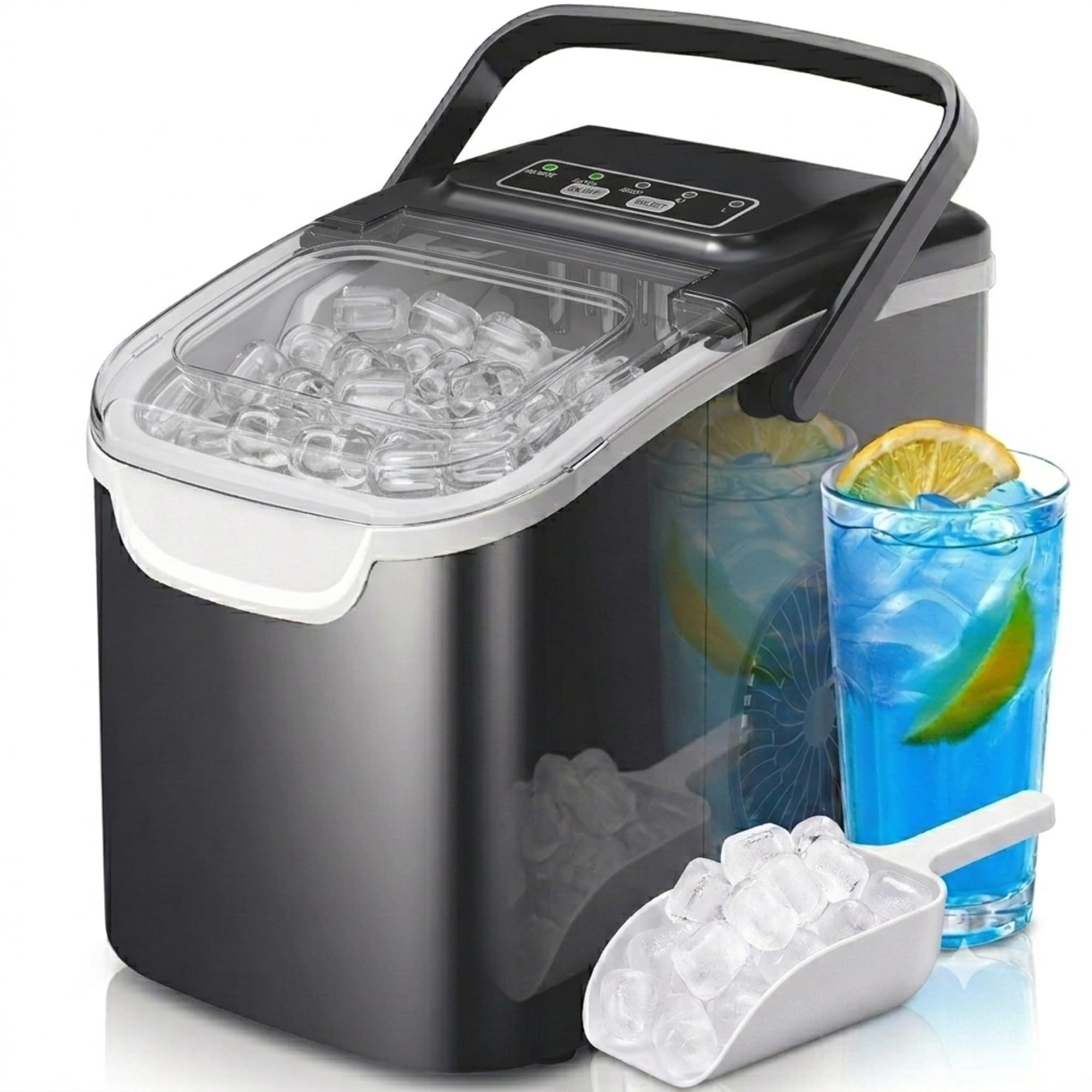 Crzoe Countertop Ice Maker,26Lbs/24H, 2 Ice Sizes, Self-Cleaning, Black | 8 Bull