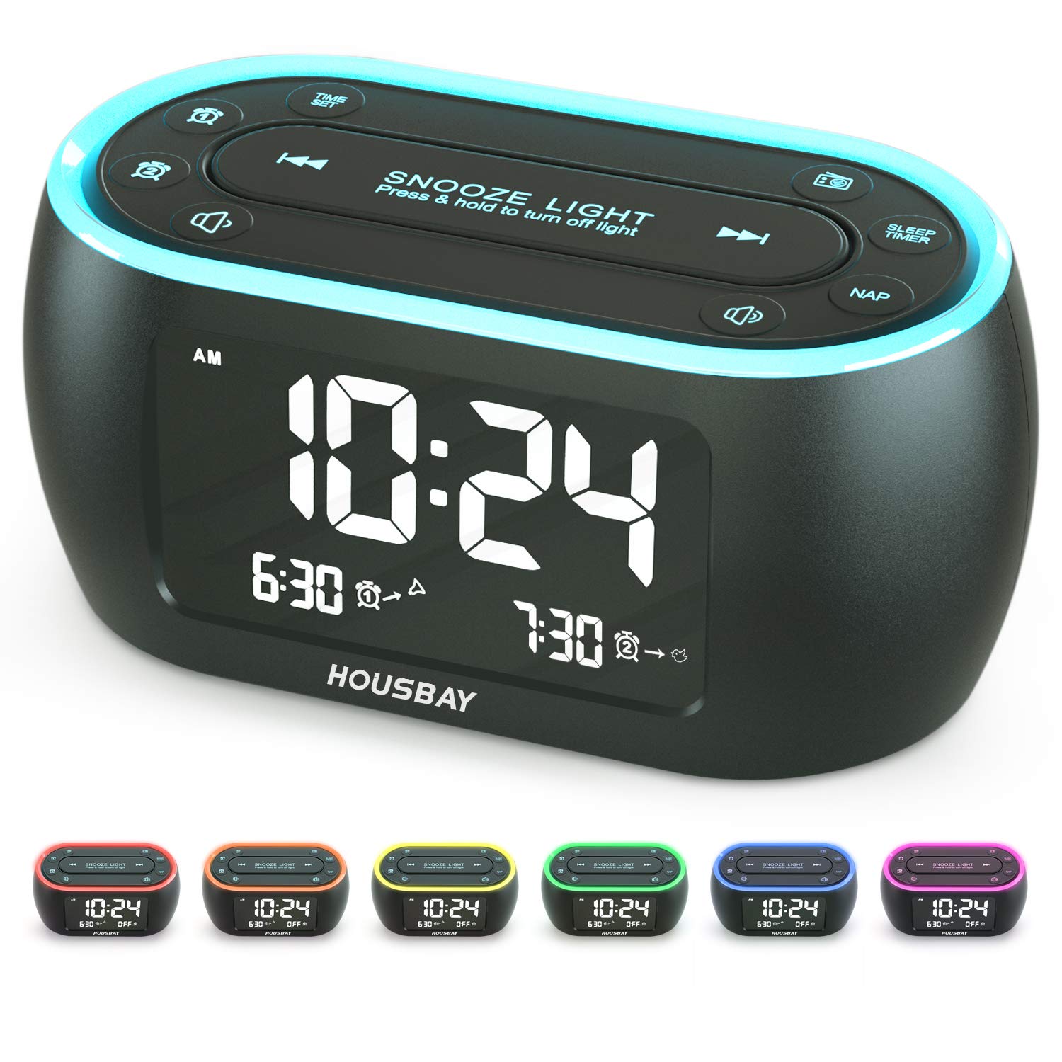 HOUSBAY Digital Alarm Clock Radio for Bedrooms with Night Light | Phone-Free Wak
