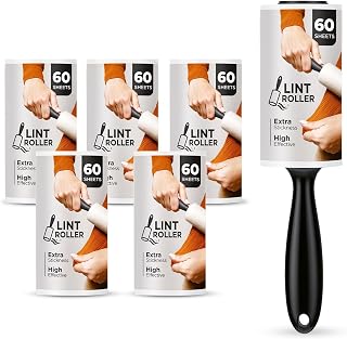 Roe Tenpo 6 Pack Lint Roller with 1 Replacement Handle, 360 Easy Peel Sheets, Lint Remover for Dust & Fluff from Clothes, Pet Hair Remover, Furniture, Carpet