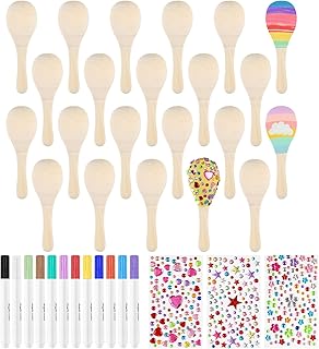 PLULON 30 Pcs Wooden Maracas for Kids, Mini Maracas with Multicolor Pens and Gem Stickers for Cinco De Mayo Unfinished Festival Painting Crafts Shakers Fiesta Mexican Birthday Party Favors Supplies