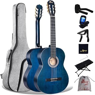 Winzz Classical Guitar 4/4 Adult Classical Guitar for Beginners 39 Inches (vintage blue)