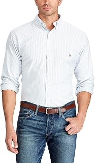 Polo Ralph Lauren Mens Classic Fit Oxford Longsleeve Buttondown Shirt (Blue White Stripe, Small)