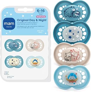 MAM Original Baby Pacifiers 6-16 Months, Glows In The Dark, 4 Pack | BPA-Free Skin Soft Silicone Nipple, Developed With Medical Experts, Easy Clean, Made In Europe