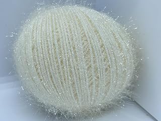 Sparkly Eyelash Fantasy Knitting Yarn | Metallic Lurex Nylon Short Eyelash Yarn | 50g (1.76oz) |140m(155 Yards) | Shiny Crochet Thread for Amigurumi & Decorative Projects (1, Cream)