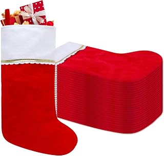 Tokforty 24 Pack Felt Christmas Stockings, 19 Inches Red and White Christmas Stockings Hanging Ornaments, White Cuff with Gold Trim Christmas Stockings for Family Christmas Holiday Decorations