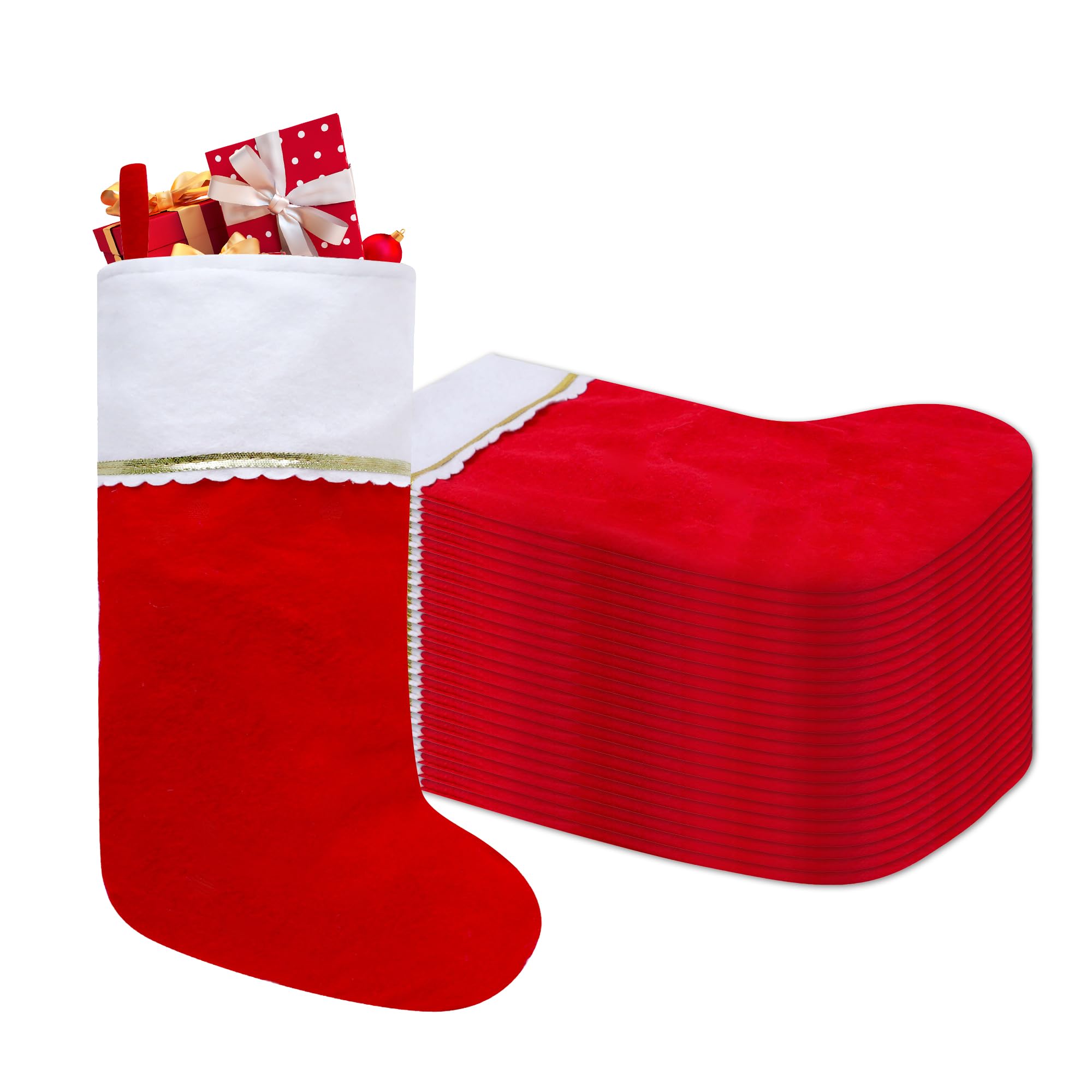 Tokforty 24 Pack Felt Christmas Stockings, 19 Inches Red and White Christmas Sto