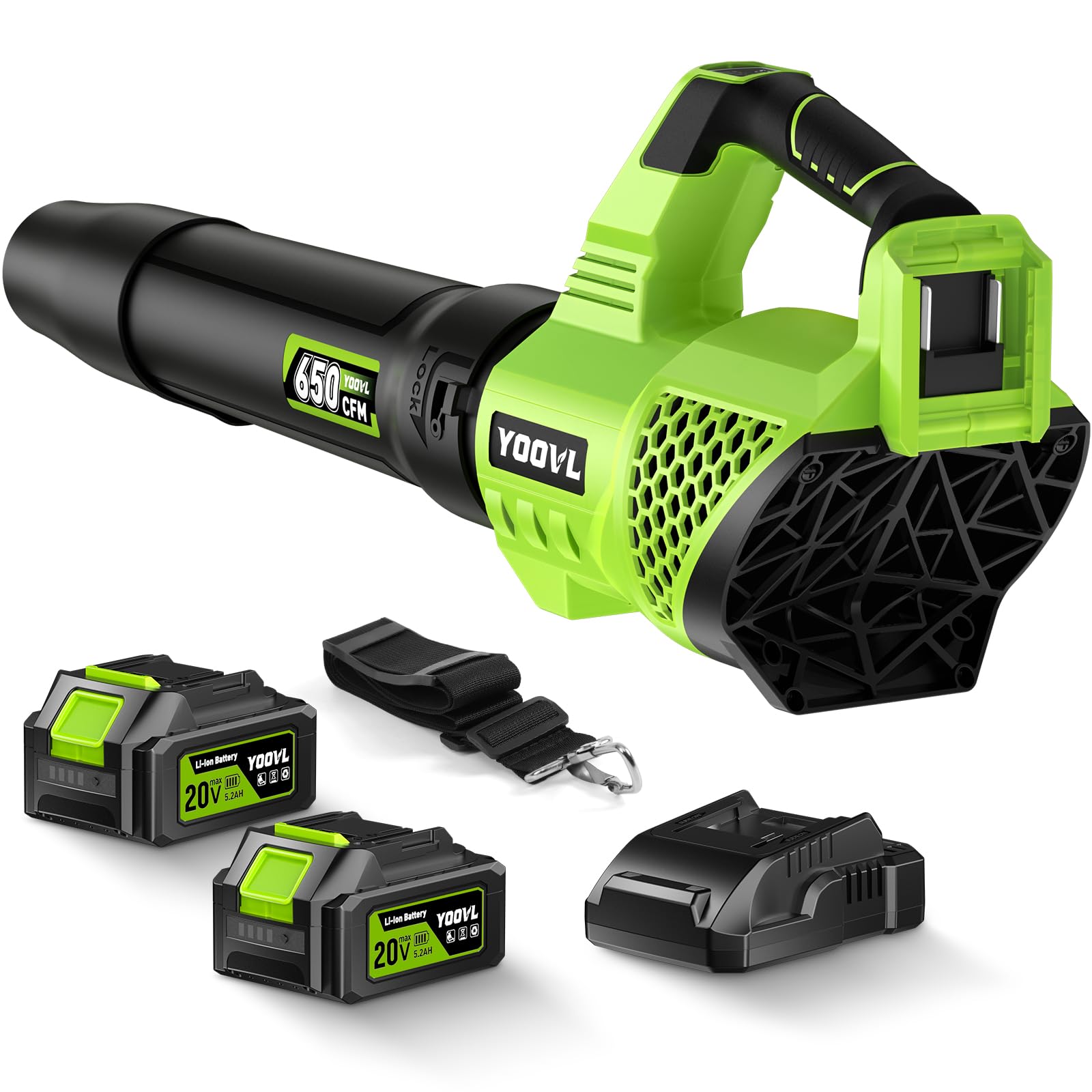 Leaf Blower Cordless, 650CFM Electric Leaf Blowers with 2 x 5.2Ah Batteries and 