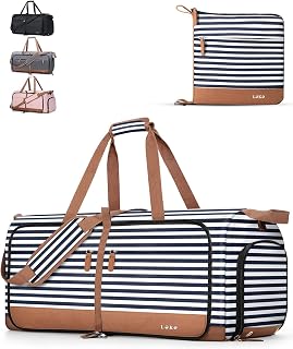 Lekesky Large Foldable Travel Duffe Bag - 120L Waterproof Holdall Luggage Bag with Shoes Compartment, Weekend Overnight Sports Bag for Women and Men(Striped, 80 * 38 * 40cm)