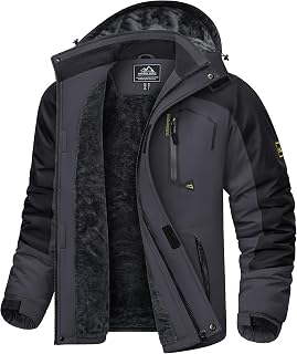 KEFITEVD Men's Ski Jacket, Breathable, Warm Lined Winter Jacket with Removable Hood, Waterproof Snowboard Jacket