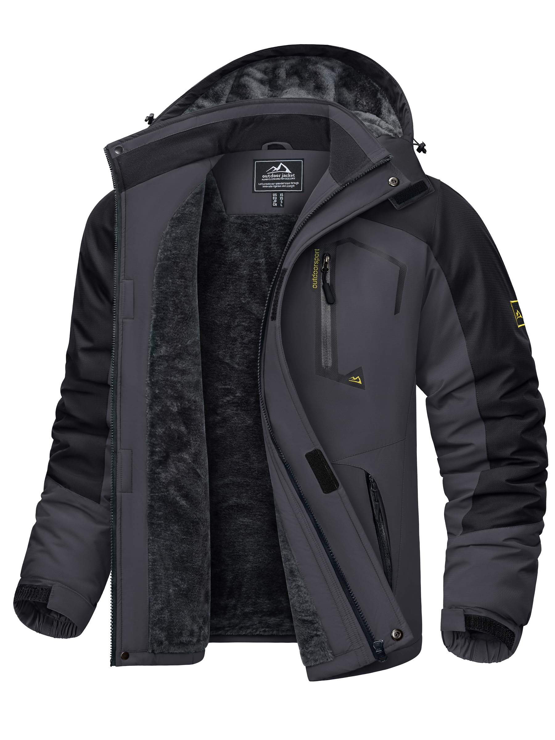 KEFITEVD Men's Ski Jacket, Breathable, Warm Lined Winter Jacket with Removable H