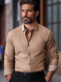 Camicia da uomo slim fit, a maniche lunghe, con bottoni, per ufficio, lavoro, eventi formali e abbigliamento casual