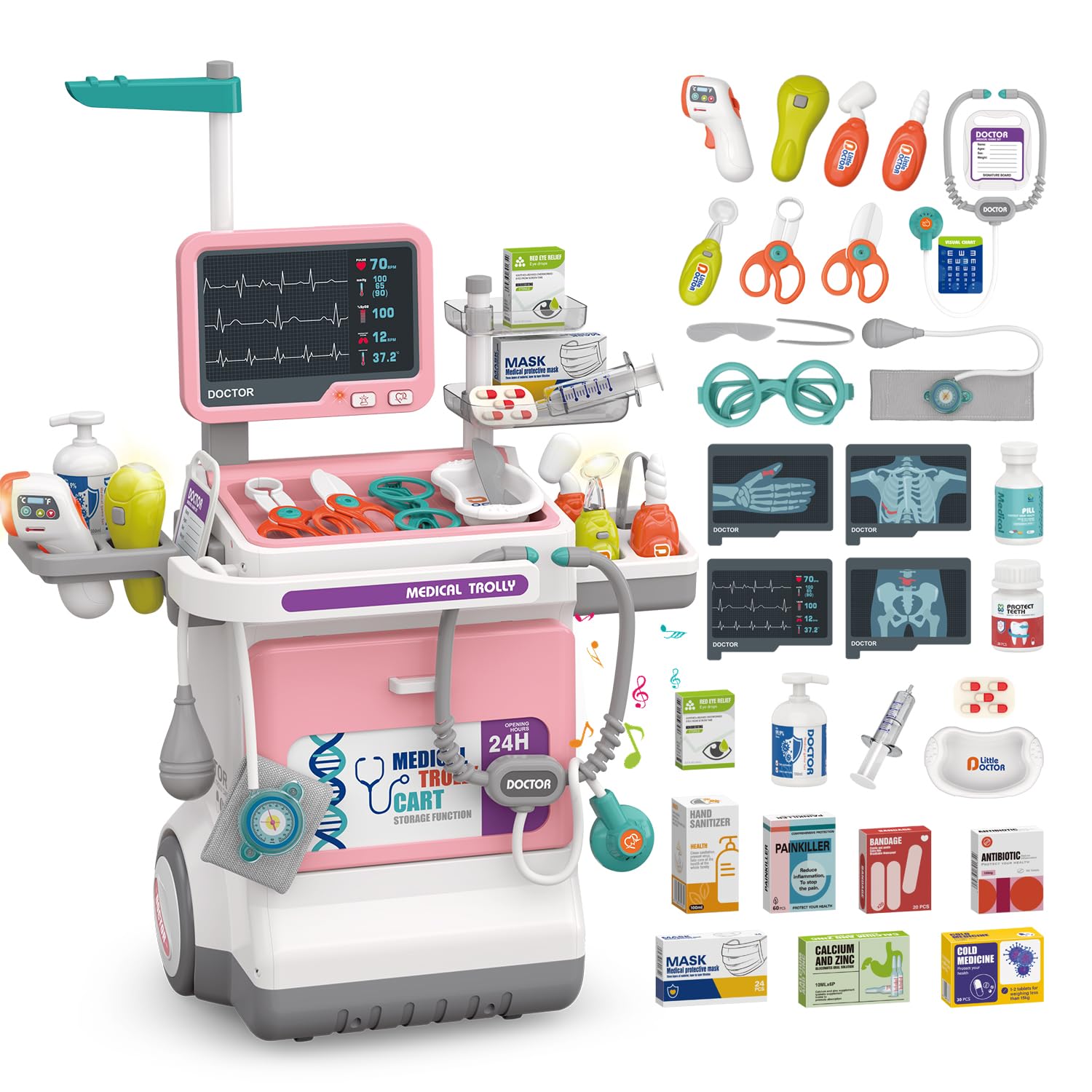Doctor Kit for Kids Pretend Medical Station Set for Boys & Girls Mobile Cart wit