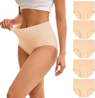 INNERSY Womens High Waisted Underwear Cotton Plus Size Ladies Panties 5-Pack