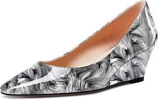 Aachcol Women's Square Toe Pumps Mid Wedge Heel Slip-on Dress Office Shoes, 5 cm