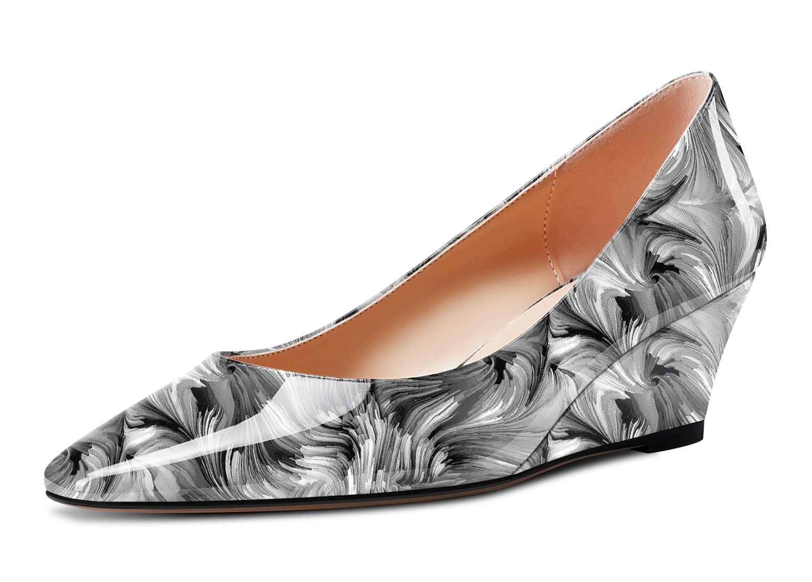 Aachcol Women's Square Toe Pumps Mid Wedge Heel Slip-on Dress Office Shoes, 5 cm