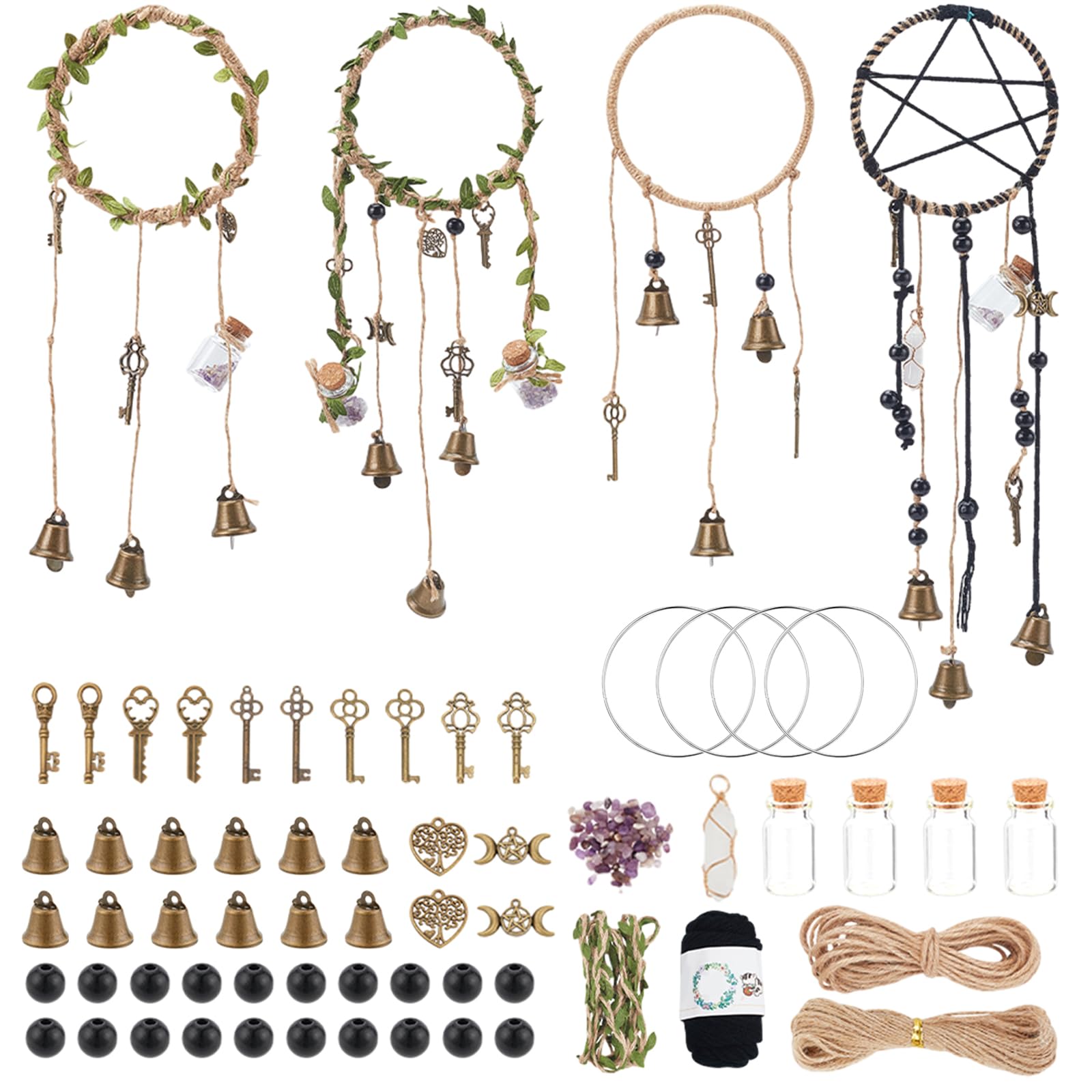 ORIGACH 4 Set DIY Witch Bells Kit for Door Knob Witchcraft Decorations Kit Witch