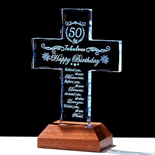 50th Birthday Glass Cross Gifts for Him, Her, 50 Year Old Birthday Gifts