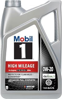 Mobil 1 High Mileage Full Synthetic Motor Oil 0W-20, 5 Quart | 75K+ Mile Protection | Seal Conditioner | Sludge Prevention