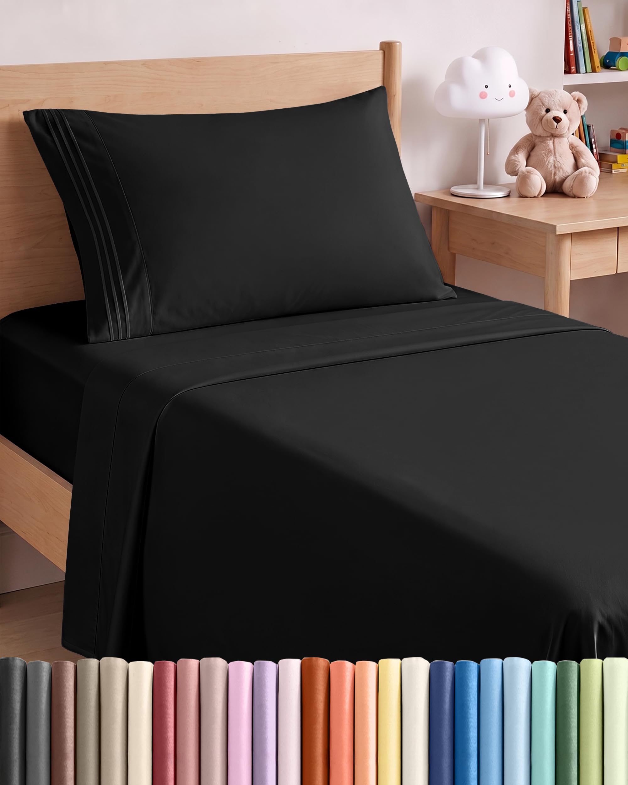 Twin Size 3 Piece Sheet Set - Comfy Breathable & Cooling Sheets - Black