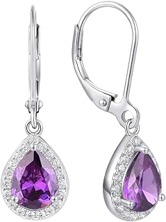 YL Women's Earrings 925 Sterling Silver 12 Birthstone 5A Cubic Zirconia Oval Drop Earrings