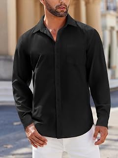 Mens Long Sleeve Button Down Shirts Formal Work Shirt