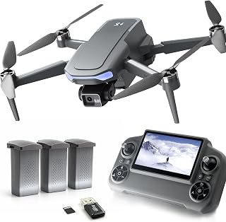 3-Axis Gimbal GPS Drone with 4K Camera YIKKEON Drone, 10000FT Range, 90Min Flight Time with 3 Batteries, 4.5" HD Screen Remote, Auto Return, Follow Me, Brushless Motor, 5G FPV, Foldable RC Quadcopter for Beginners - Under 249g