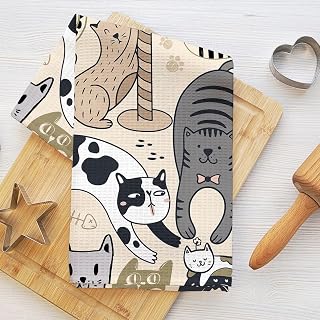 Cartoon Cat Kitchen Towels, Tea Towels for Kitchen, Highly Absorbent Tea Towel, Cat Themed Tea Towel, 16 x 25 cm, Home Drying Towel, Gift for