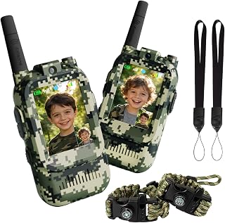 Video Walkie Talkies for Kids, 2 Pack Rechargeable with Screen | No WiFi Auto Pairing, Voice Changer | Indoor Outdoor Toys for Camping & Birthday Gifts for Boys Girls Ages 3-12, 500m Range