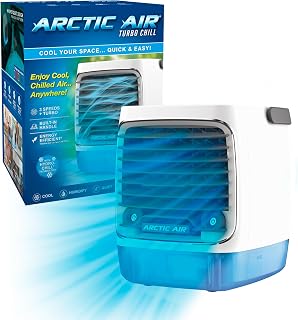 Arctic Air Turbo Chill Evaporative Air Cooler, Swamp Cooler, 4 Speed | Hydro-Chill Technology, Up to 8 Hrs per Fill | 7-Color LED | Whisper Quiet Room Cooler for Bedroom or Office