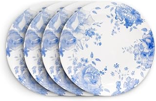 Wade Blue Floral Set of 4 Dinner Plates with Pale Blue & White Floral Pattern, Crafted from Earthenware, UK Designed Heritage Dinnerware, Made in Stoke-on-Trent, 28cm, Blue, WA967037BLU