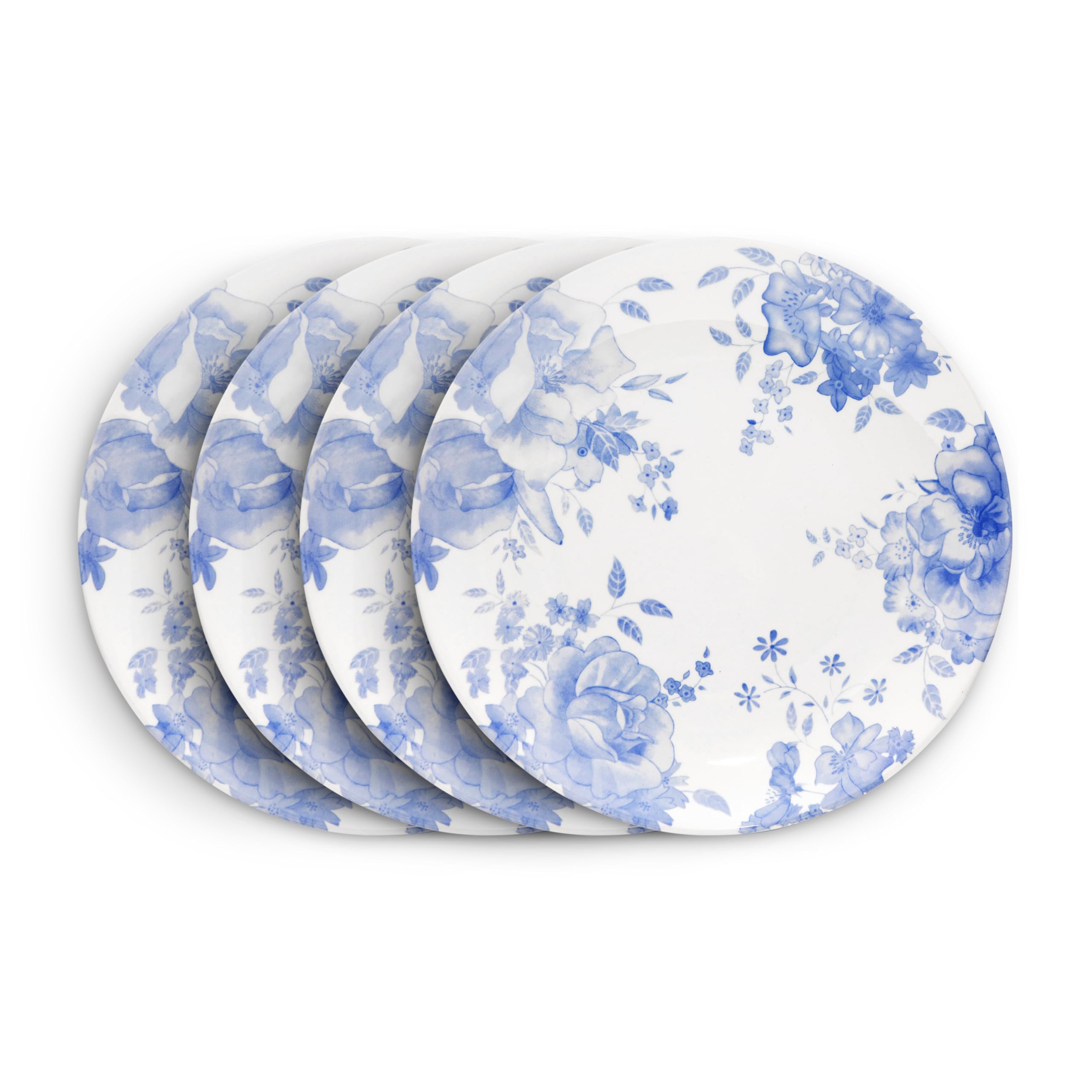 Wade Blue Floral Set of 4 Dinner Plates with Pale Blue & White Floral Pattern, C