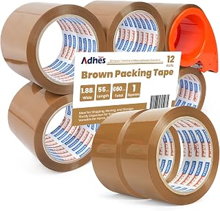 ADHES Brown Packing Tape with Dispenser, 1.88 Inch x 55 Yards