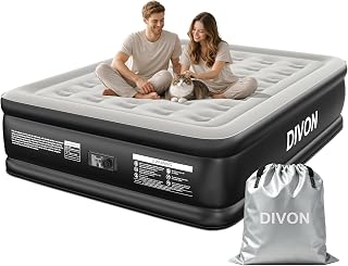 DIVON Queen Air Mattress with Built-in Pump, 18" Raised Blow Up Bed, 800lb | Soft Flocked Top,Reinforced Support,Thick PVC,3-Min Inflation,Water-Resistant Surface, Non-Slip & Quiet Base, 10-Year Support