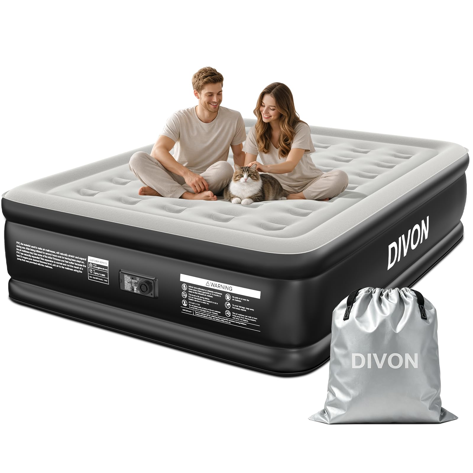 DIVON Queen Air Mattress with Built-in Pump, 18" Raised Blow Up Bed, 800lb | Sof