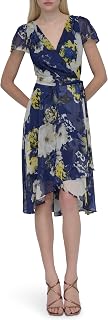 DKNY Womens Flutter Sleeve Surplice Tie Fit & Flare Midi DressDress