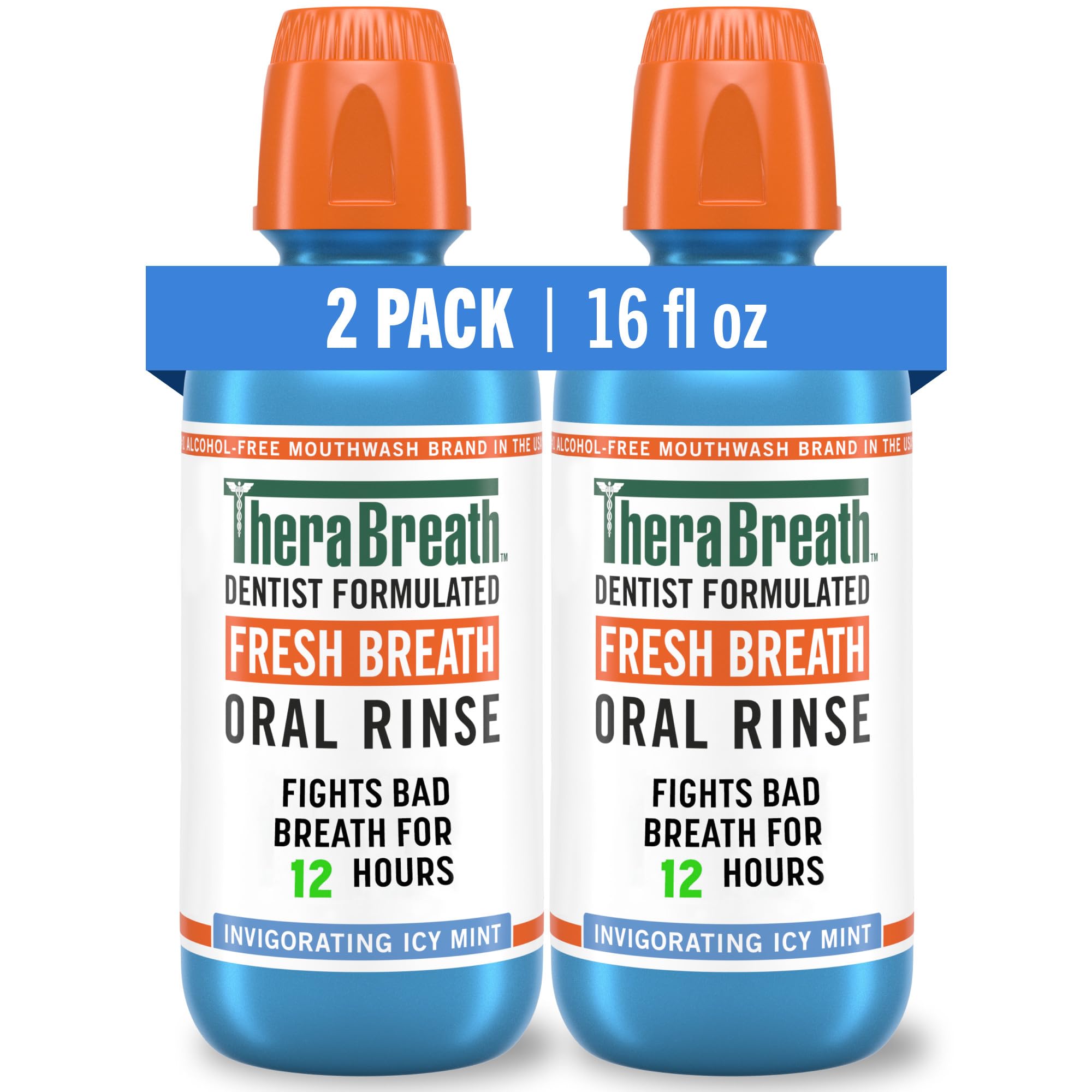 TheraBreath Fresh Breath Mouthwash, Icy Mint Flavor, Alcohol-Free, 16 Fl Oz (Pac