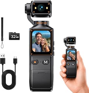 2K Vlogging Camera with 180° Rotating Lens, Pocket Handheld Video Camera | WiFi App Control, 7-Hour Battery, 1.69” Screen, 32GB Card, Vlog Camera for Content Creators, YouTube, TikTok, Travel Diaries