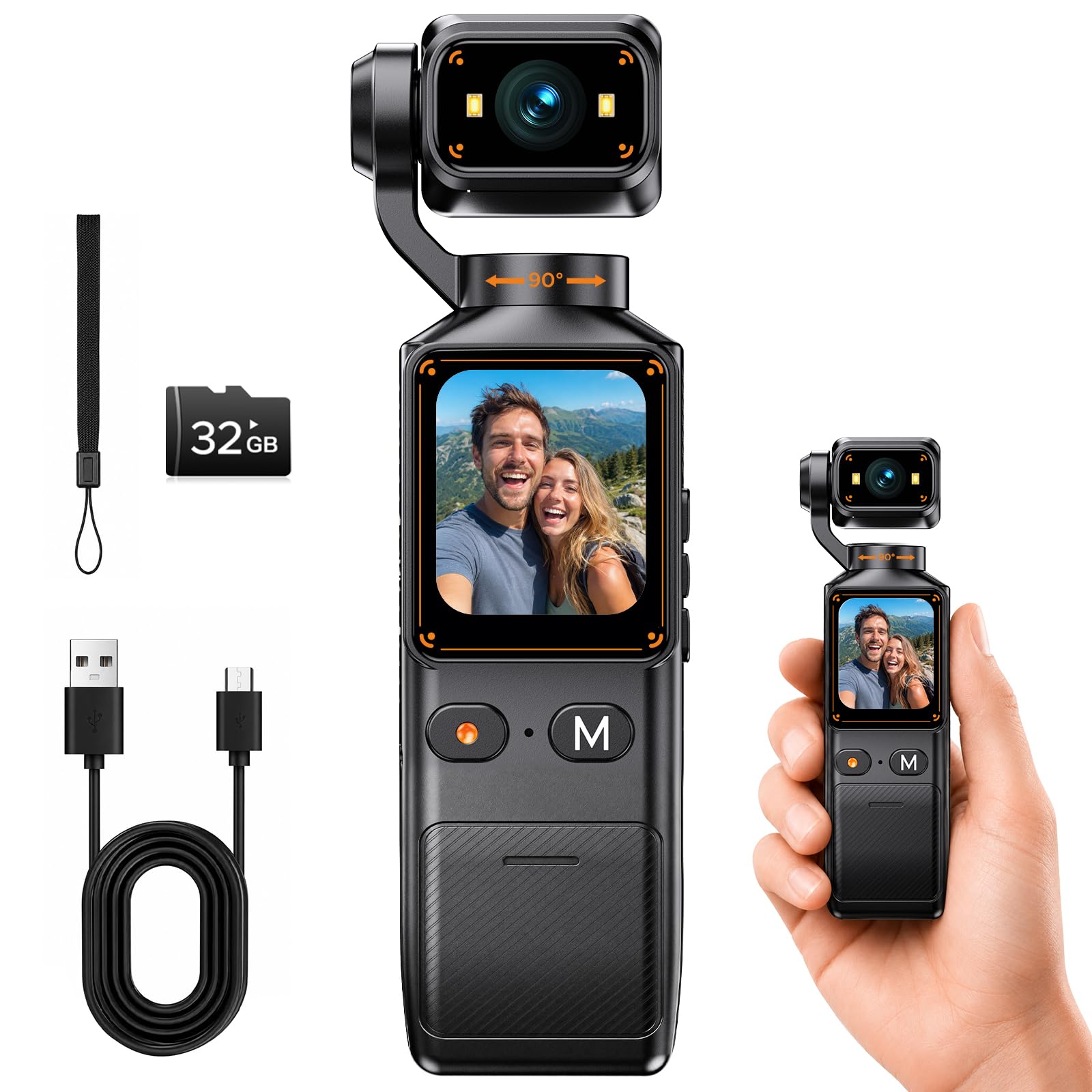 2K Vlogging Camera with 180° Rotating Lens, Pocket Handheld Video Camera | WiFi 