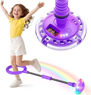 Ankle Skip Ball for Kids with Counter, Timer, Cal Calculator (Purple) | Girl Birthday Gifts for Age 5 6 7 8 9 10, Battery Powered Foldable Outdoor Sports Toy for 6-10 Year Old Girl Gifts