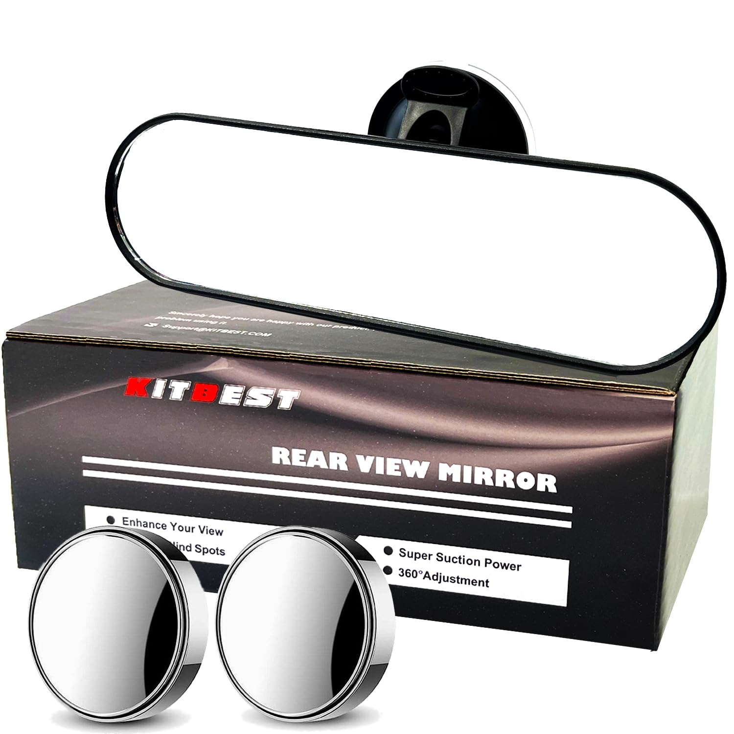 KITBEST Rear View Mirror Driving Test Instructor 220mm + 2 Blindspot Mirror | Up