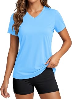 MAGCOMSEN Women's Workout Tops Short Sleeve UPF 50+ Athletic Shirts Quick Dry V-Neck T-Shirt Moisture Wicking Gym Tee