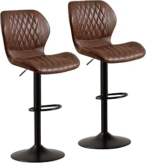 HOMYKA Modern Bar Stools Set of 2, Swivel Counter Height Barstools with Back, Adjustable Faux Leather Upholstered Swivel Bar Stools for Kitchen Island Stool (Brown)