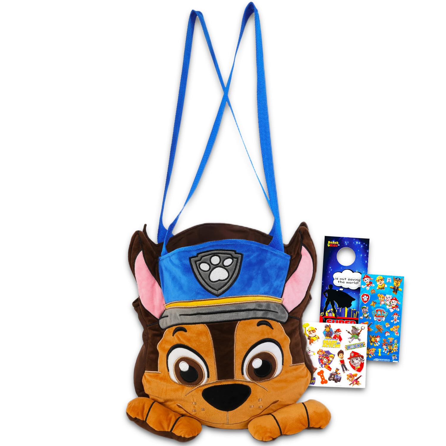Paw Patrol Chase Plush Tote Bag - Collapsible Storage Bucket for Kids, Ages 3-7,