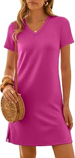 ANRABESS Summer Dress for Women 2026 Beach Vacation Clothes Short Sleeve V Neck Casual T Shirt Sundresses Travel Holiday