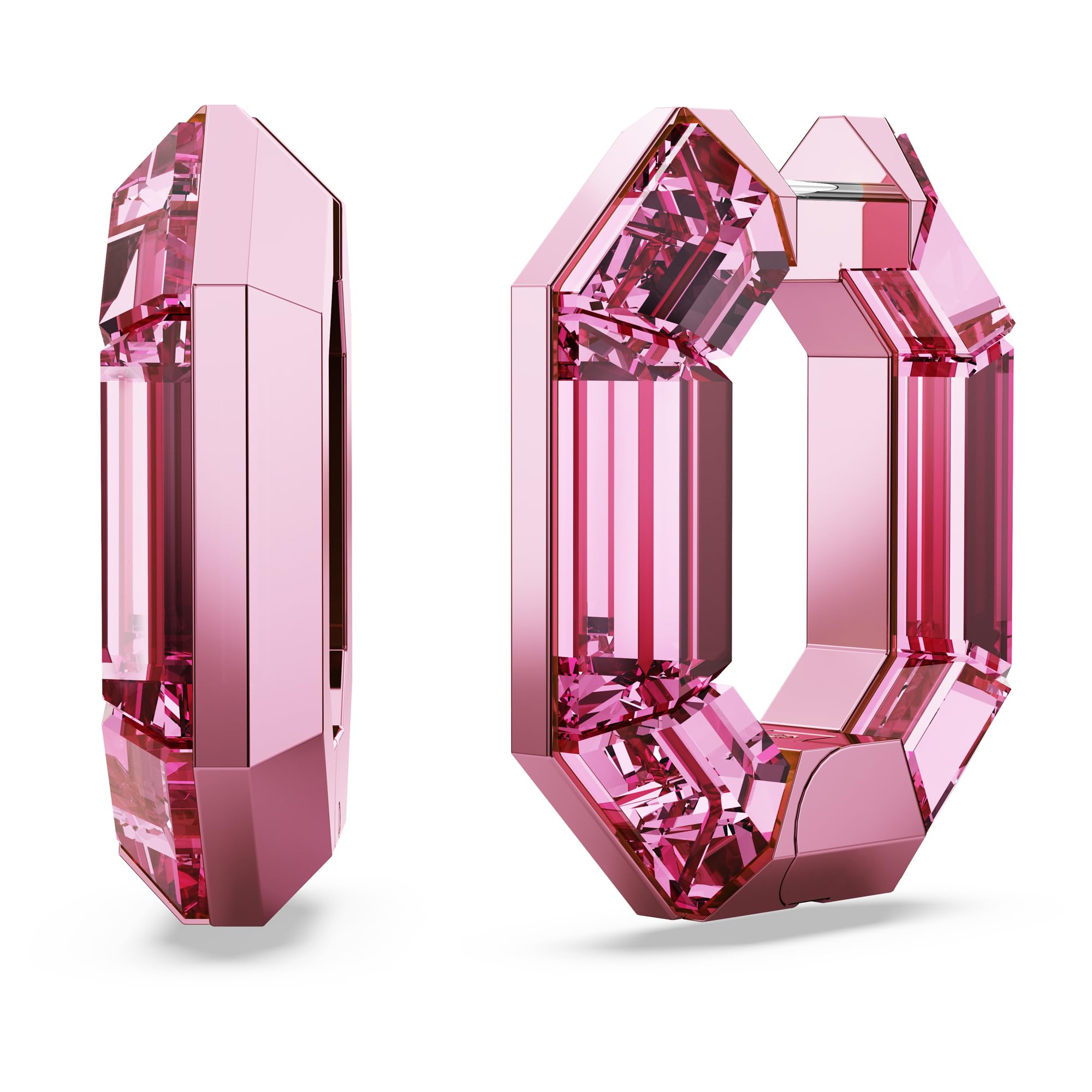 Swarovski Lucent Small Hoop Earrings, Pink Octagon-Shaped Crystals, Part of the 