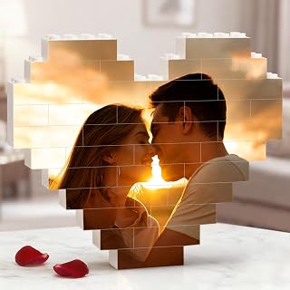 Personalized Photo Building Blocks Puzzles, Custom Building Block Puzzle w/Picture, Heart Shaped Puzzle for Couples, DIY Romantic Home Decor, Valentine’s Day for Her Him (Heart)