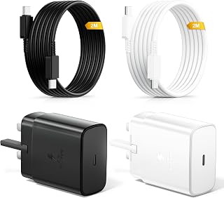 2-Pack 45W Super Fast Charger for Samsung, USBC Plug UK and 2M Charging Cable for Samsung S26 S25 Ultra S24 S23 S22 S21 S20 A56 A55 A53 A36 A35 A32 A26 A17, Type C Chager Plug Android Phone Charge