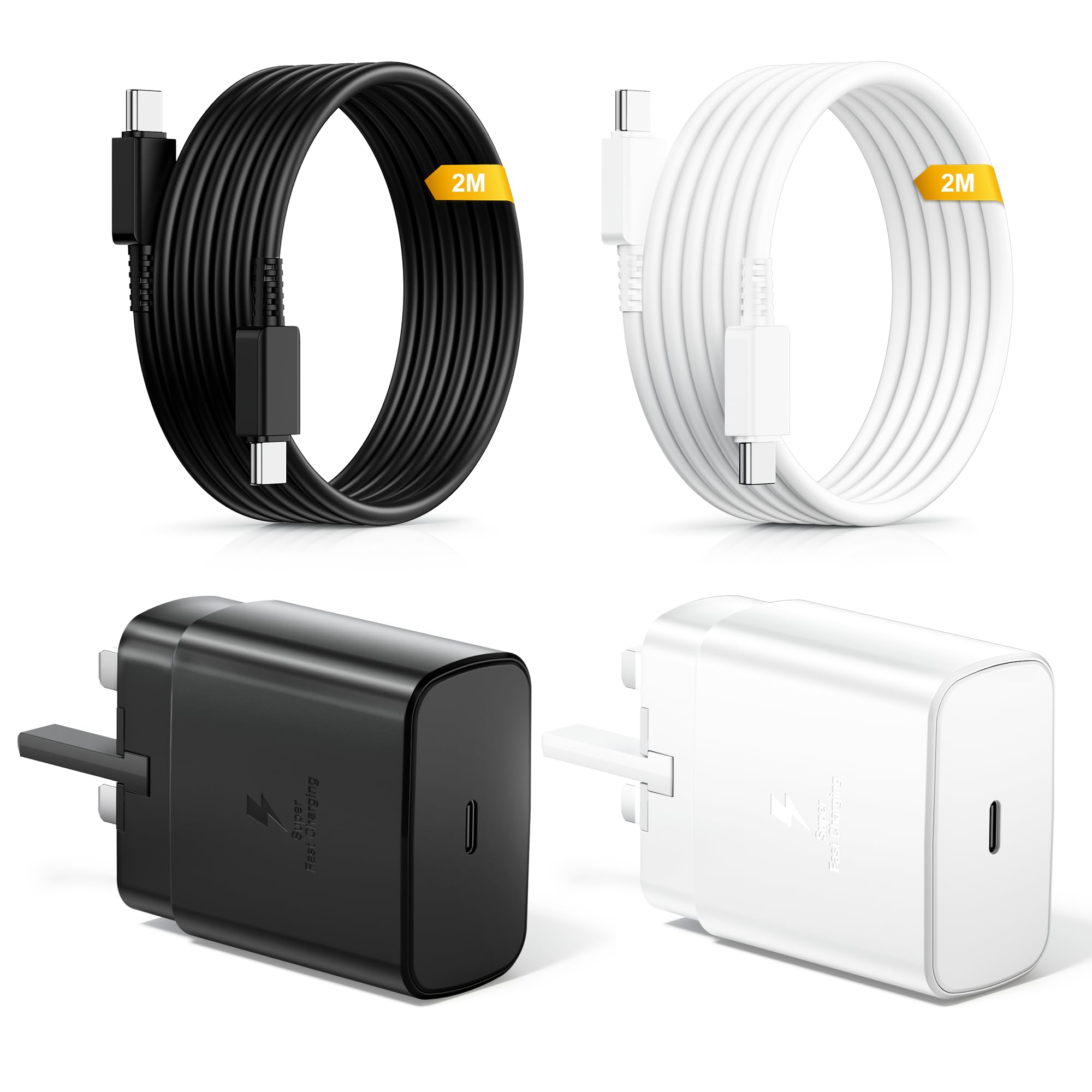 2-Pack 45W Super Fast Charger for Samsung, USBC Plug UK and 2M Charging Cable fo