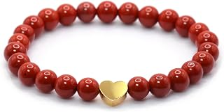 Genuine Gemstone Bracelet with 6 mm Beads and Stainless Steel Heart – Various Lengths – Healing Stone Protective Stone Talisman Lucky Charm Gift