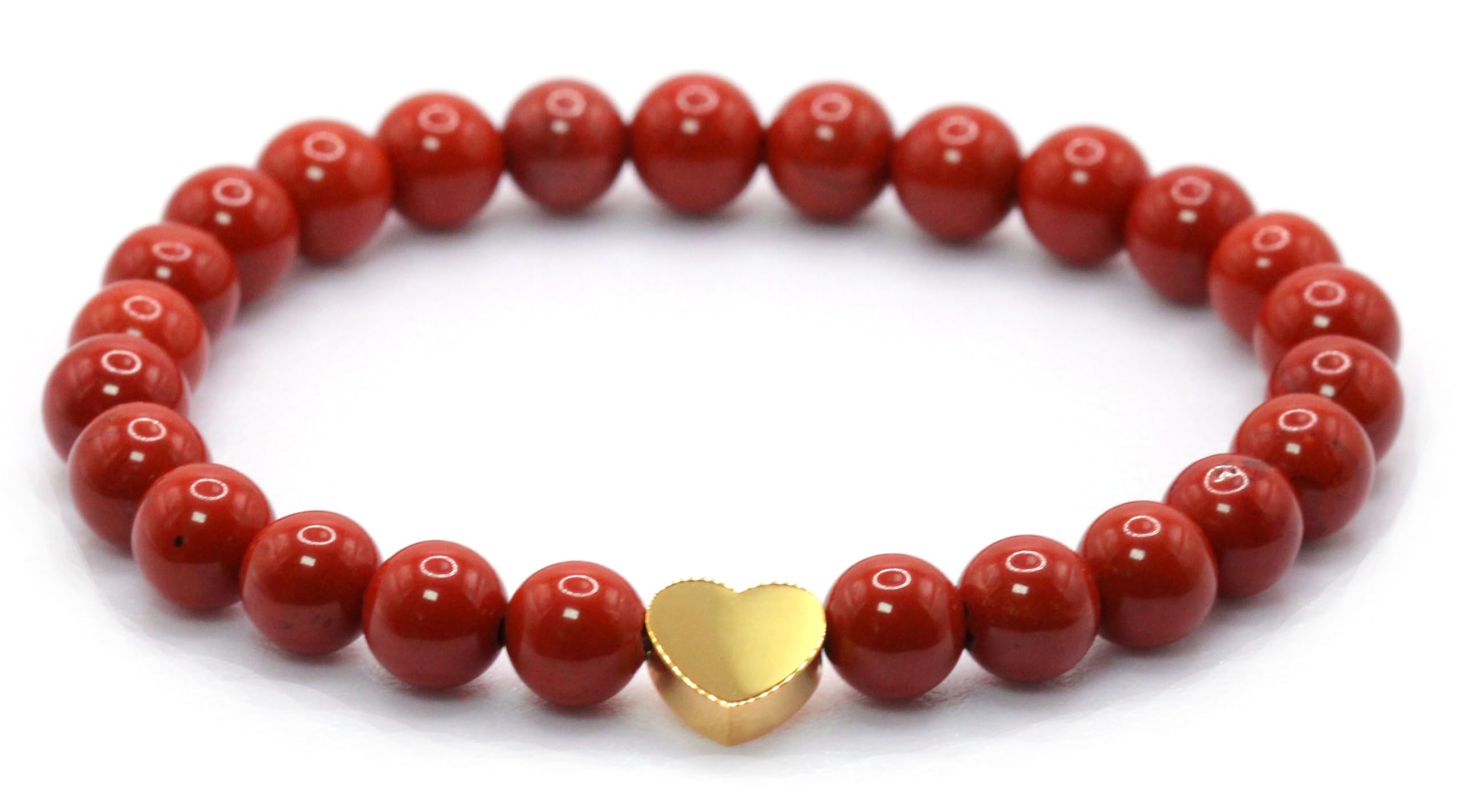 Genuine Gemstone Bracelet with 6 mm Beads and Stainless Steel Heart – Various Le